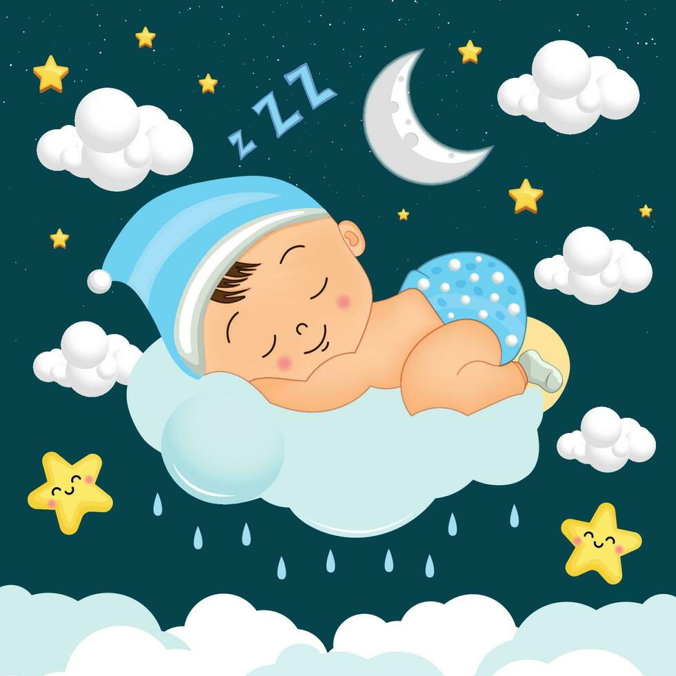 bébé dort sur un nuage vecteur