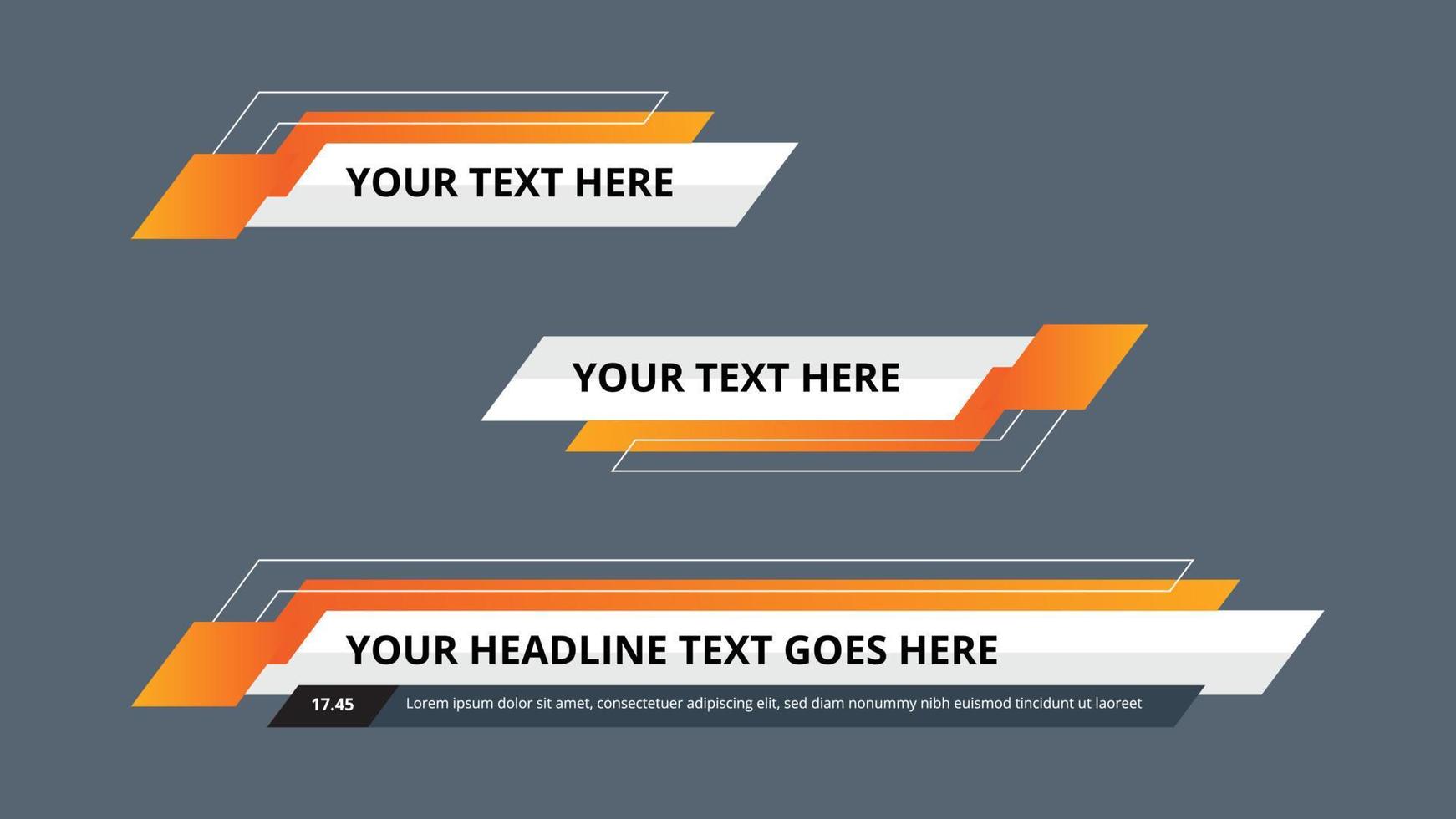 arrière-plan de la troisième barre inférieure orange de vecteur. panneau d'actualités de dernière minute avec dégradé jaune. vecteur