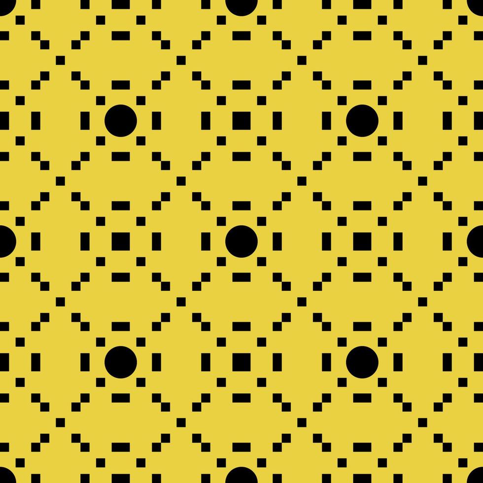 modèle vectoriel de cercles noirs sans soudure et de pixels sur fond jaune. abstrait géométrique.