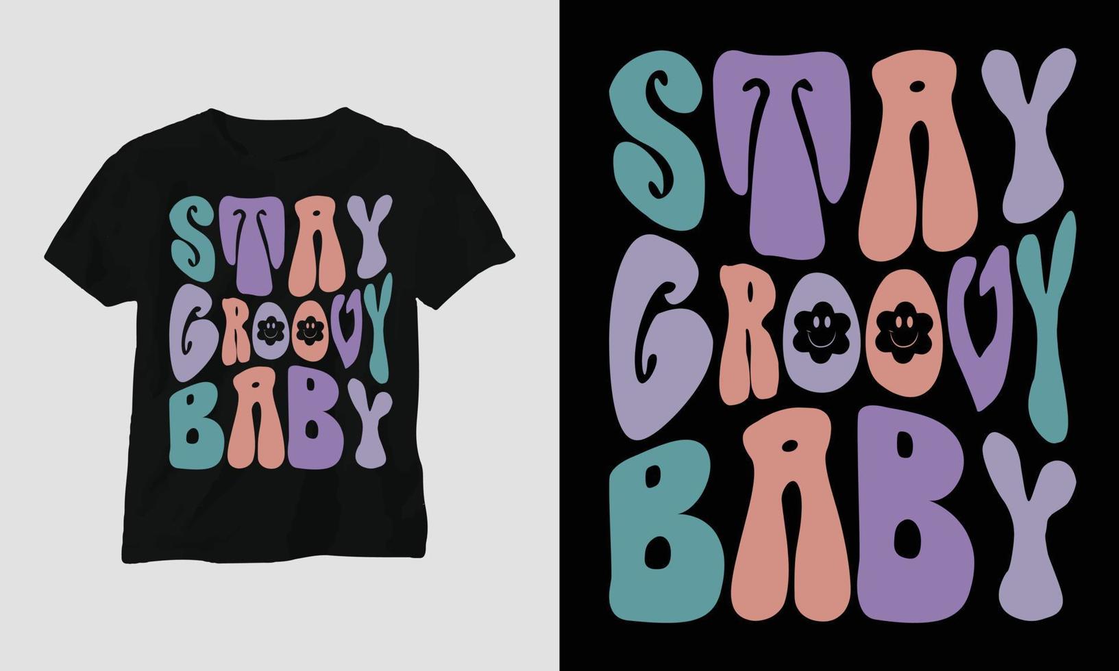 design de t-shirt rétro groovy ondulé rester groovy bébé vecteur