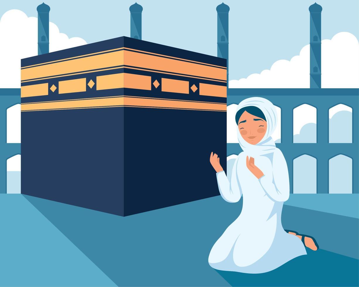 pèlerinage islamique femme priant vecteur
