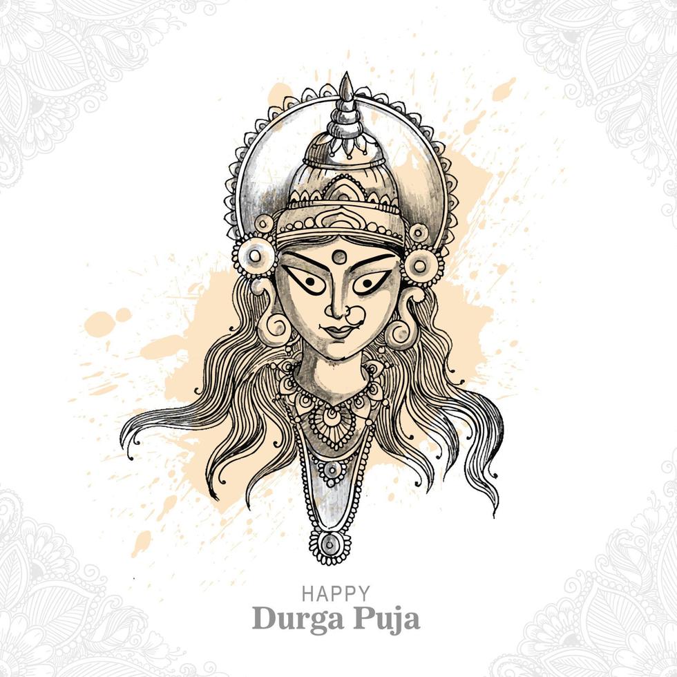 main dessiner heureux durga puja festival vacances indiennes croquis fond vecteur