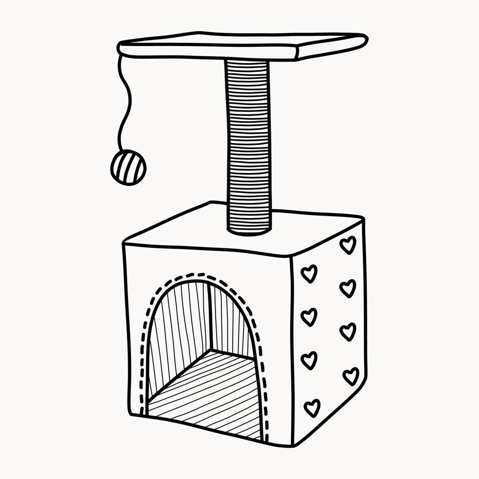 maison douce de vecteur avec un poteau à gratter pour les animaux dans le style doodle. barkitecture sur fond blanc.