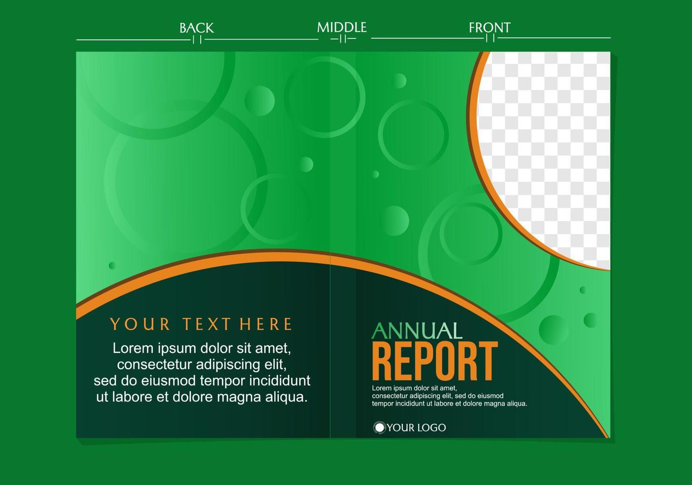 ensemble de conceptions de couverture de rapport annuel vert avec des éléments de géométrie circulaire. fond abstrait moderne et élégant vecteur