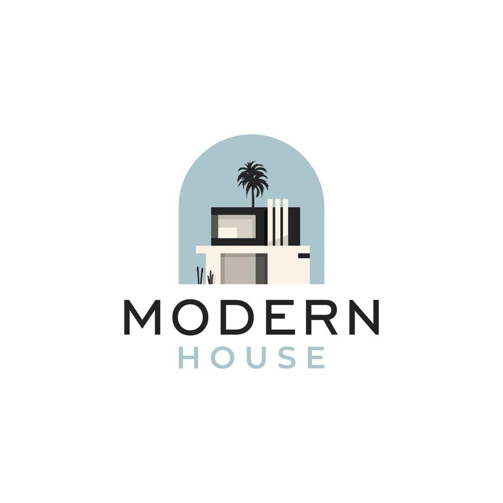 minimaliste moderne de maison. extérieur du bâtiment de la villa contemporaine. logo immobilier. illustration vectorielle isolée sur fond blanc vecteur