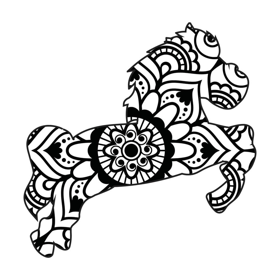 page de coloriage de mandala de cheval pour enfants et adultes, illustration de style de conception d'art vectoriel de mandala animal.