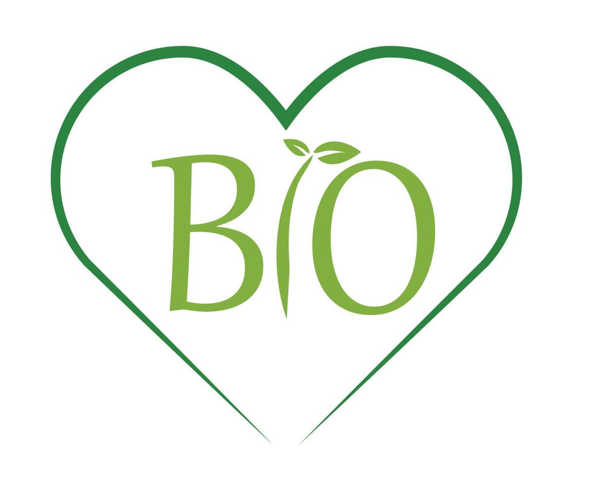 logo bio avec coeur vert , organique - vecteur