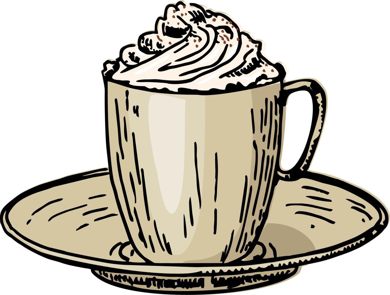 café viennois. café avec de la crème dans une tasse et des grains de café. bouchon de crème fouettée caffe latte vecteur