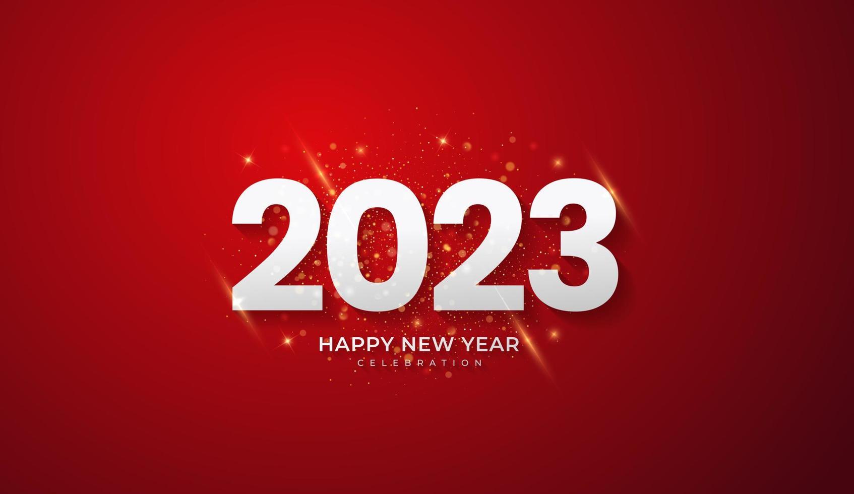 bonne année 2023. décoration réaliste festive. célébrer la fête 2023 sur fond bleu vecteur