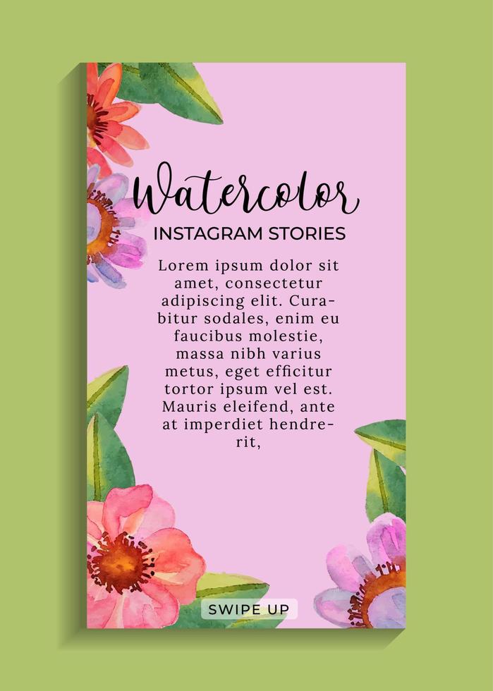 modèle de médias sociaux avec illustration de fleur aquarelle vecteur