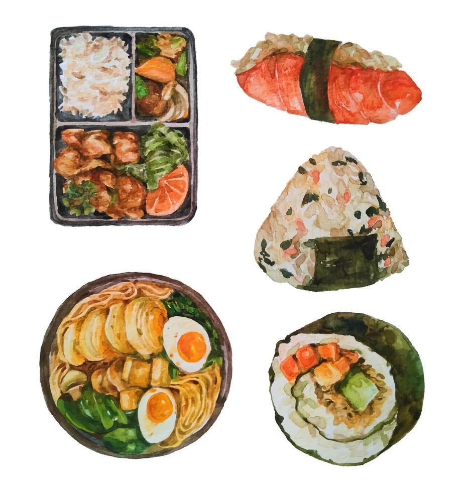 nourriture japonaise illustration aquarelle clipart vecteur