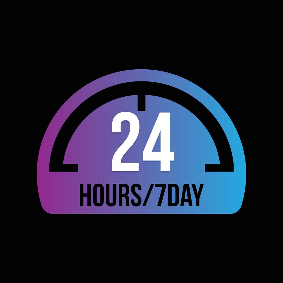 icône 24 heures. Icône de travail 24 heures sur 24. 24 heures sur 24, 7 jours sur 7. Conception vectorielle à temps plein. vecteur