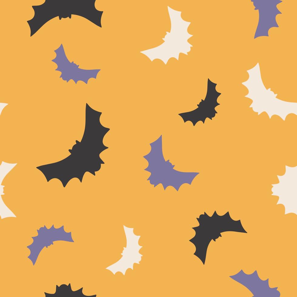 modèle sans couture de vecteur mignon joyeux halloween avec chauve-souris de dessin animé. texture enfantine créative dans un style scandinave. idéal pour le tissu, illustration vectorielle textile.