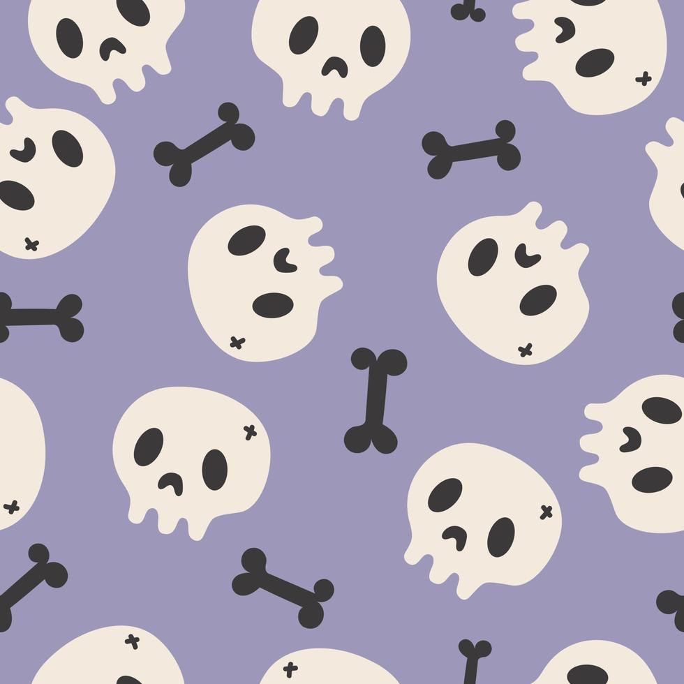 crâne de modèle sans couture de vecteur mignon halloween heureux. texture enfantine créative dans un style scandinave. idéal pour le tissu, illustration vectorielle textile.