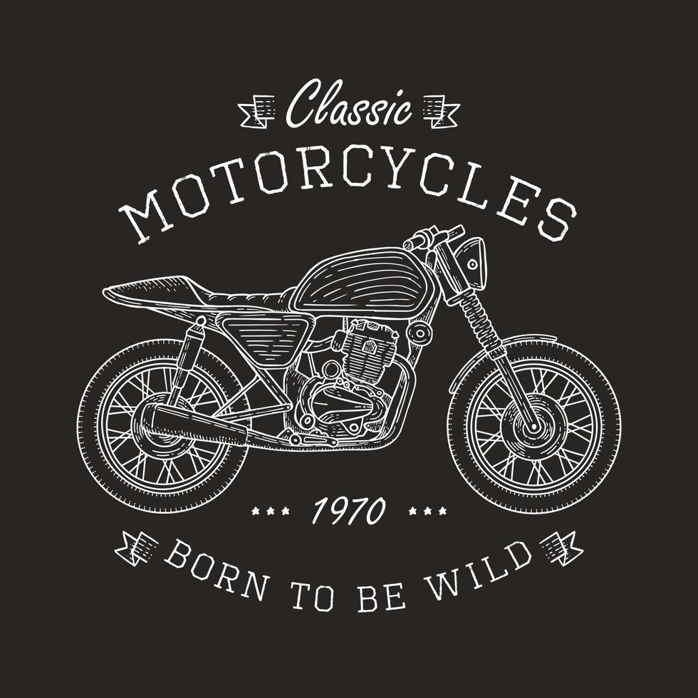 rétro vintage dessiné à la main moto classique illustration d'art en ligne vecteur