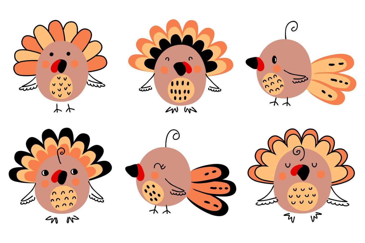 collection de cliparts d'oiseaux de dindes traditionnelles de thanksgiving. vecteur