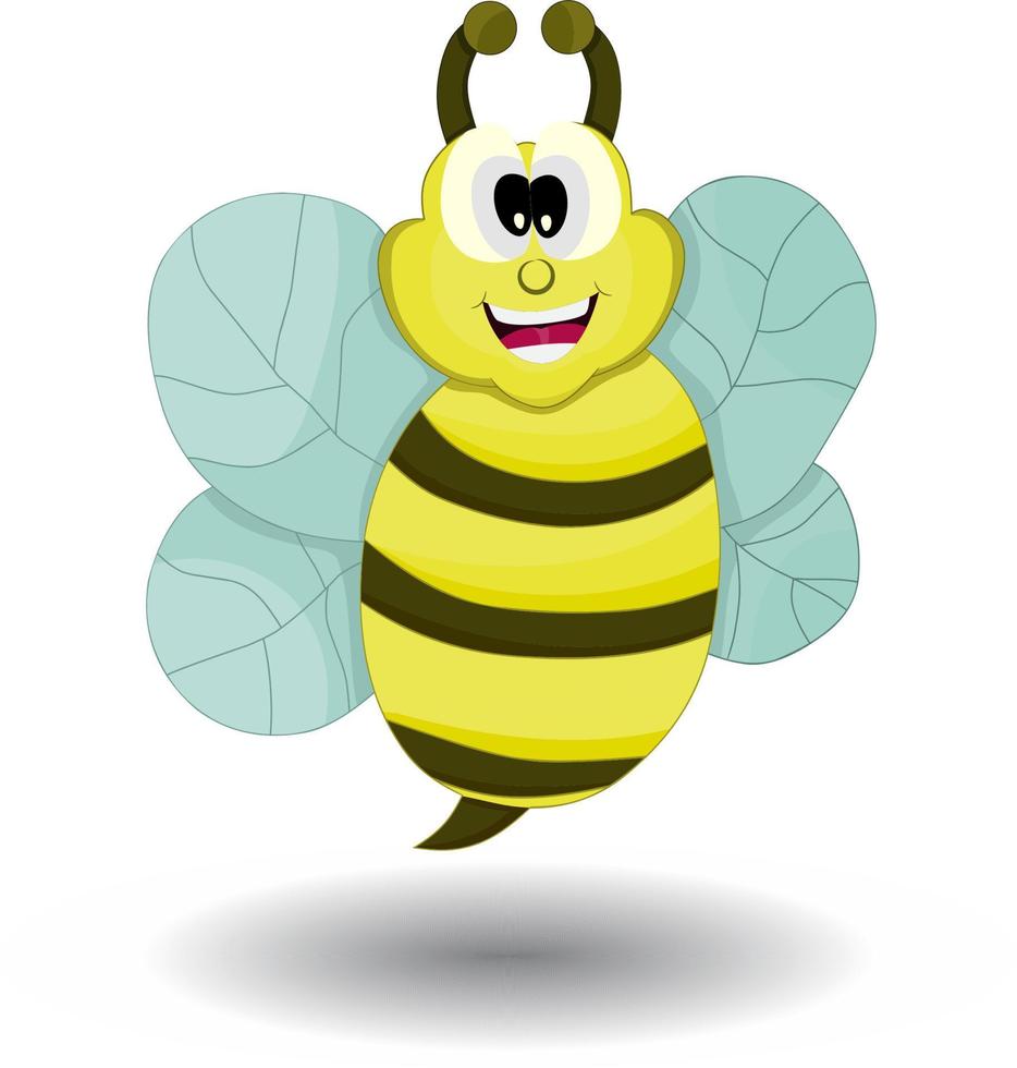 dessin animé grosse abeille souriante isolée vecteur