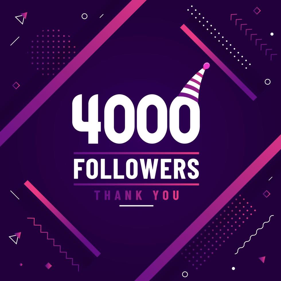 merci 4000 followers, 4k followers célébrant un design coloré moderne. vecteur