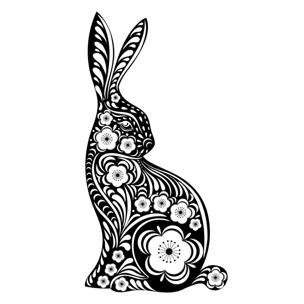 2023 année de lapin avec papier art coupé fond blanc, zodiaque chinois pour l'élément du nouvel an, beau lapin de Pâques avec lièvre fantaisie floral avec motif découpé au laser pour découpe ou modèle vecteur
