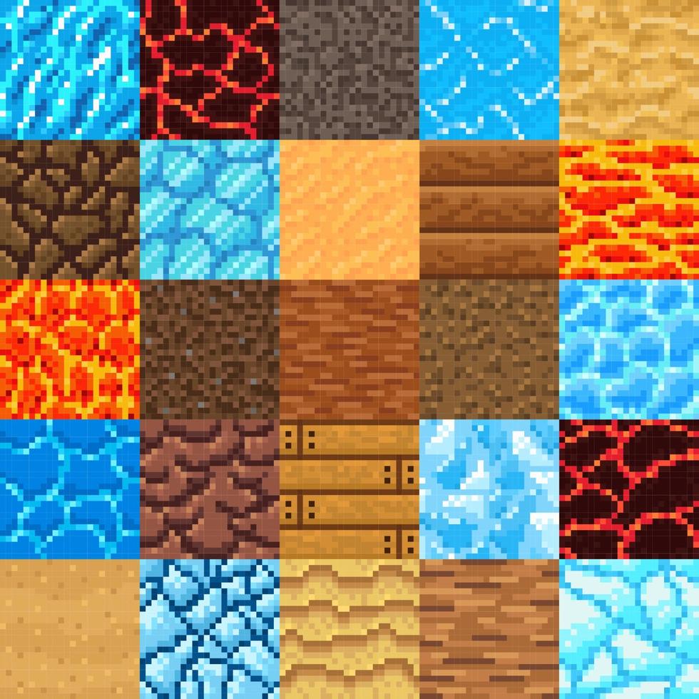 motifs de bloc de surface de jeu pixel art rétro 8 bits vecteur