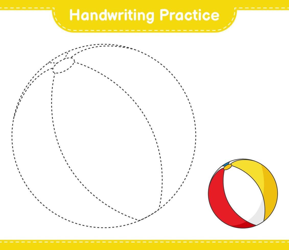 pratique de l'écriture manuscrite. tracer des lignes de ballon de plage. jeu éducatif pour enfants, feuille de calcul imprimable, illustration vectorielle vecteur