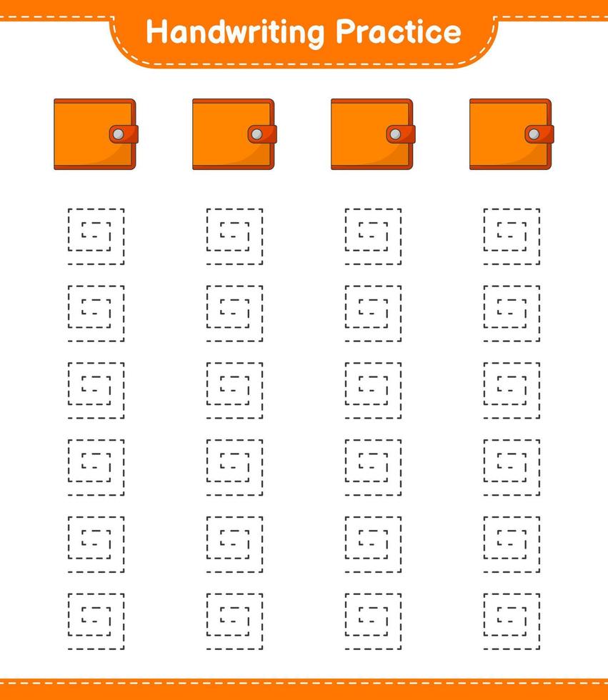 pratique de l'écriture manuscrite. tracer des lignes de portefeuille. jeu éducatif pour enfants, feuille de calcul imprimable, illustration vectorielle vecteur