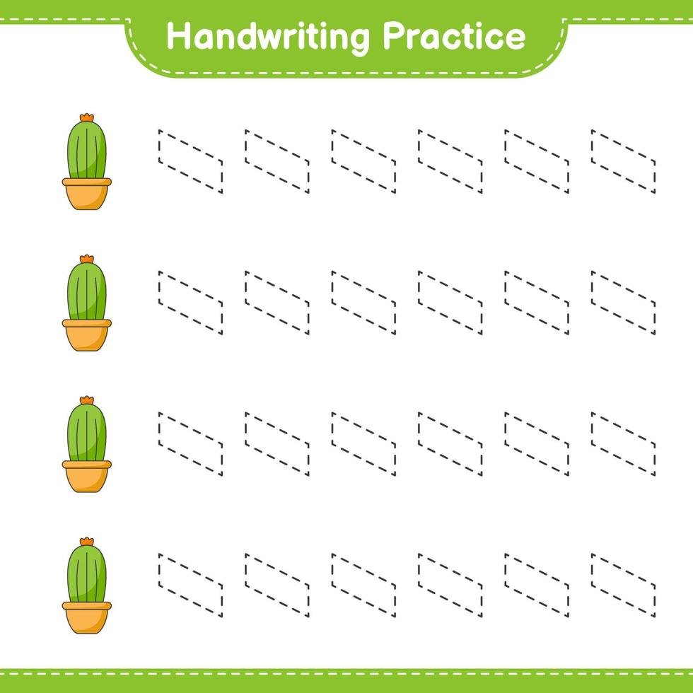 pratique de l'écriture manuscrite. tracer des lignes de cactus. jeu éducatif pour enfants, feuille de calcul imprimable, illustration vectorielle vecteur