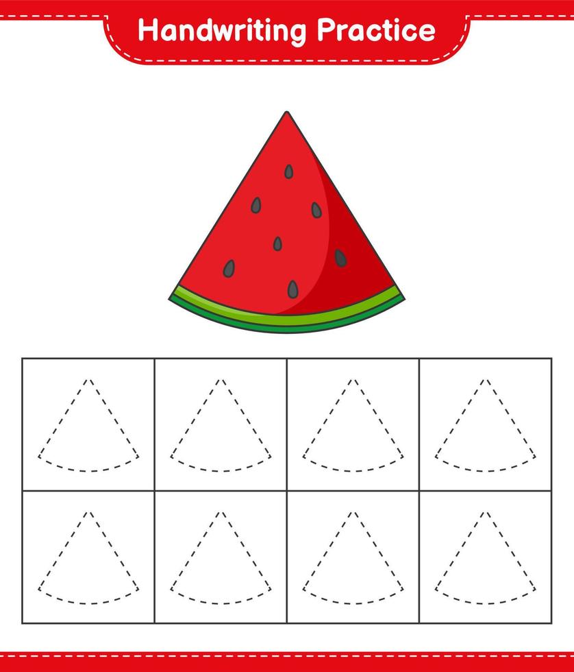 pratique de l'écriture manuscrite. tracer des lignes de pastèque. jeu éducatif pour enfants, feuille de calcul imprimable, illustration vectorielle vecteur