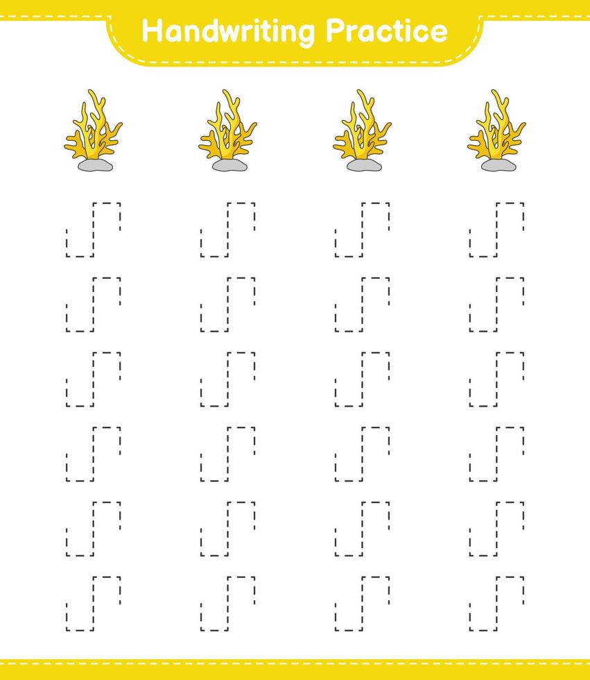 pratique de l'écriture manuscrite. tracer des lignes de corail. jeu éducatif pour enfants, feuille de calcul imprimable, illustration vectorielle vecteur