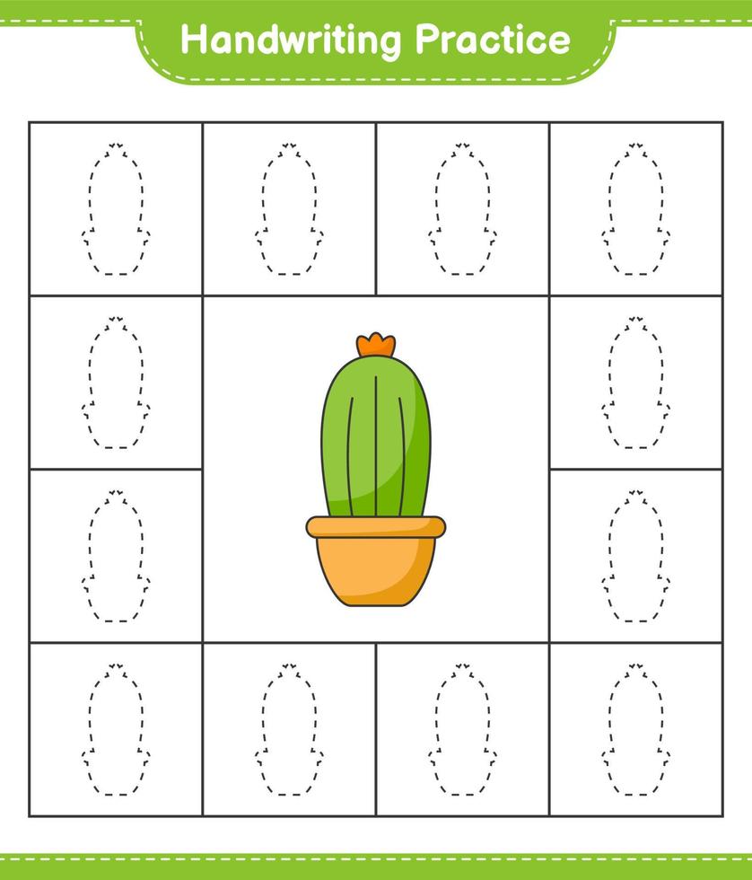 pratique de l'écriture manuscrite. tracer des lignes de cactus. jeu éducatif pour enfants, feuille de calcul imprimable, illustration vectorielle vecteur