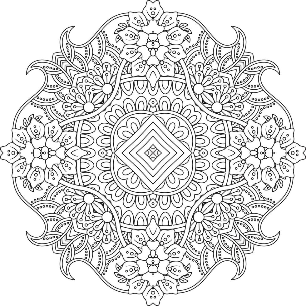 ornement décoratif de fleurs dans un style oriental ethnique, ornement de griffonnage, dessin à la main de contour. page de livre de coloriage. page de livre de coloriage de mandala de fleur. page de coloriage adulte. vecteur