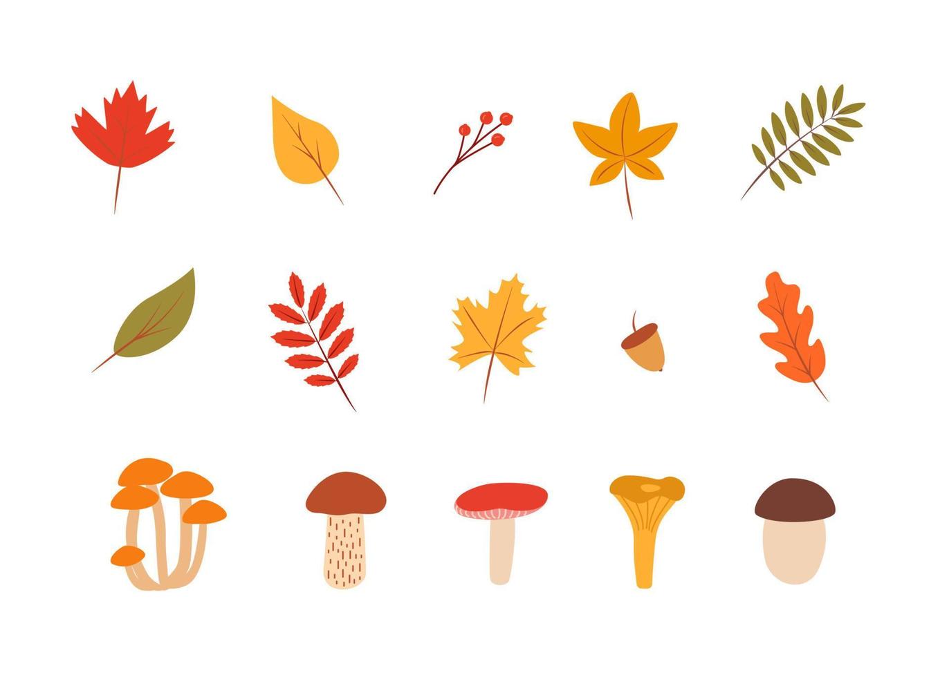 doodle jeu de couleurs d'automne de feuilles d'arbres et de champignons, concept d'automne, illustration vectorielle vecteur