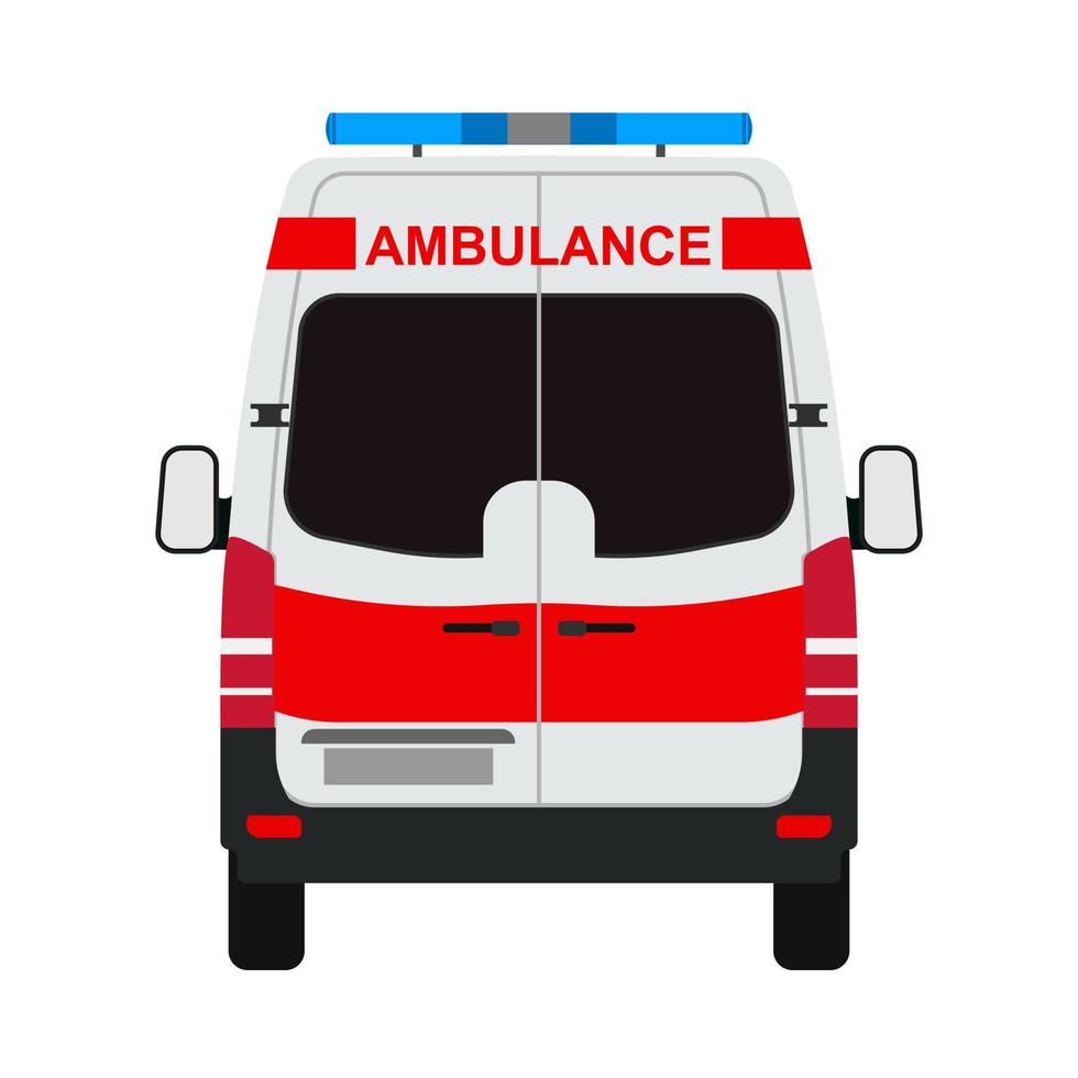 vue arrière du vecteur plat ambulance van. aide d'urgence auto rouge transport sauvetage