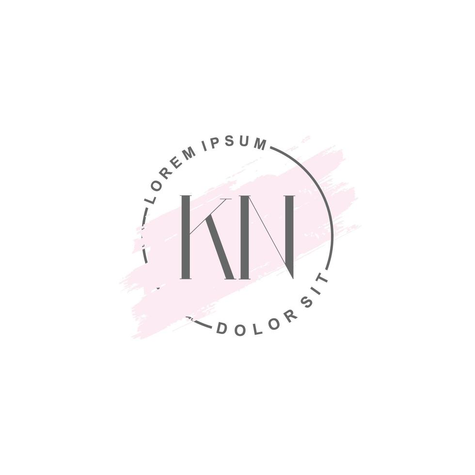 logo minimaliste kn initial avec pinceau, logo initial pour signature, mariage, mode. vecteur