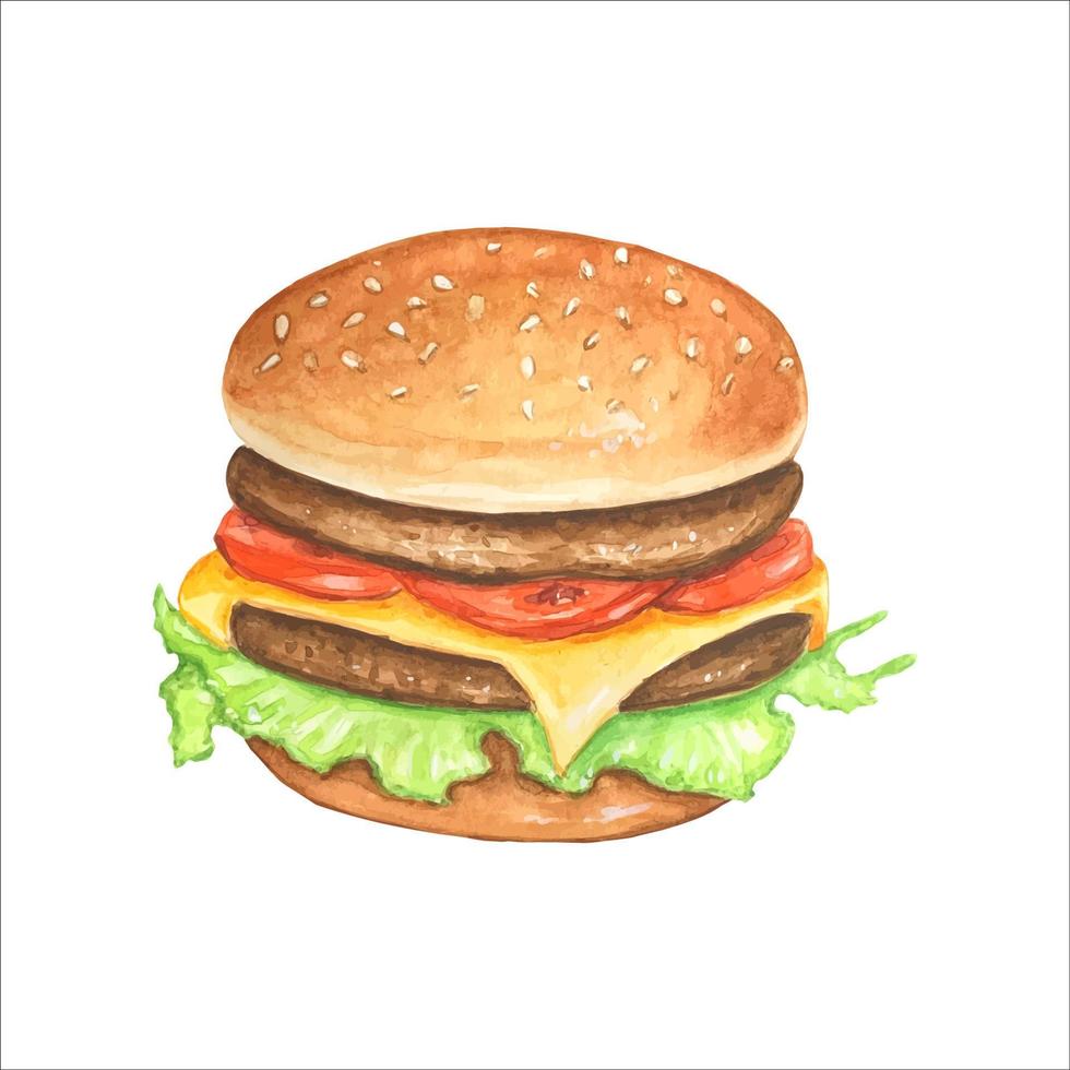 burger .aquarelle illustration dessinée à la main vecteur