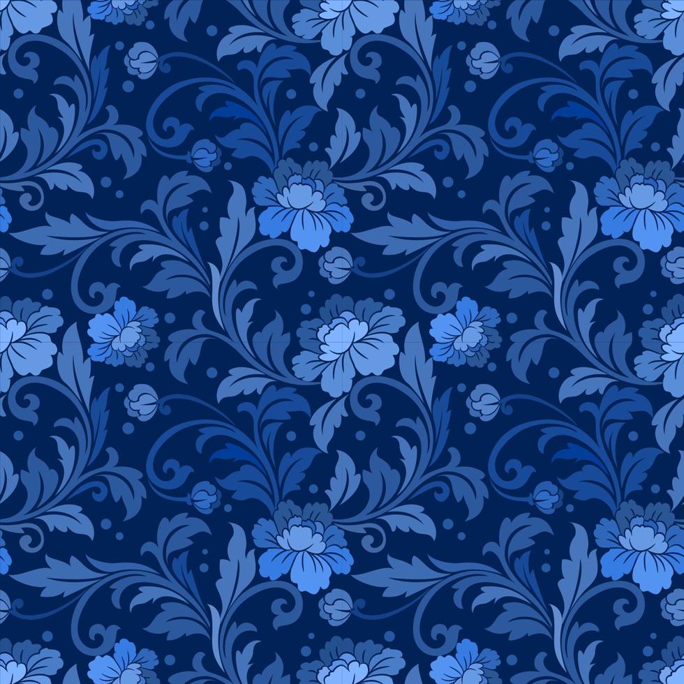 modèle sans couture d'ornement fleur damassé orné bleu. vecteur