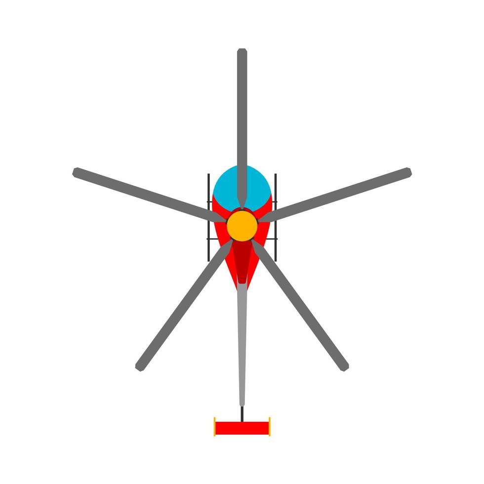 vue de dessus d'icône plate vecteur hélicoptère. illustration de moteur de trafic aérien rouge aviation