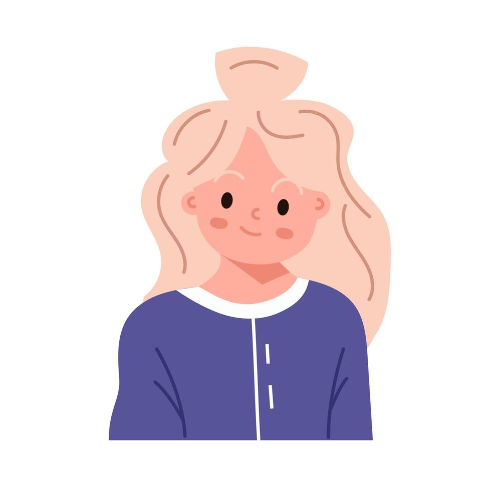 fille souriante de visage d'enfant. enfant avatar avec portrait de tête de dessin animé de peau. icône de personnage d'école. adorable petite personne adolescente. illustration de vecteur plat isolé sur blanc