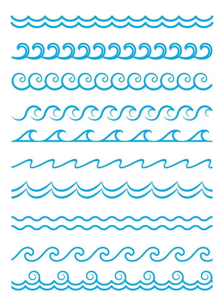 vagues de la mer et de l'océan, frontières de surf de l'eau bleue vecteur