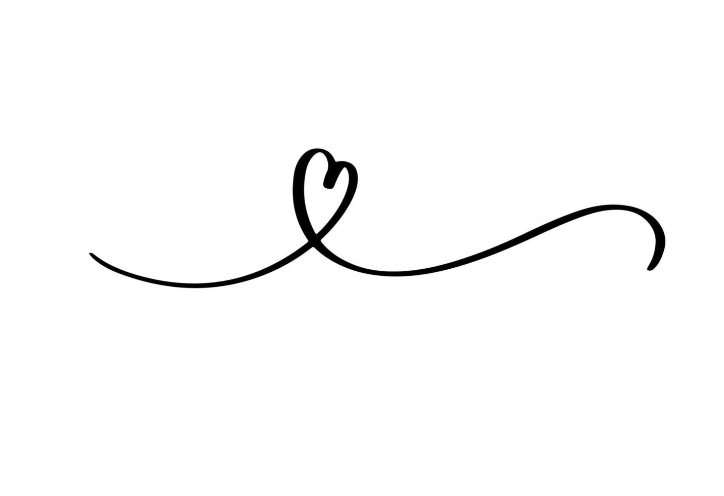 ligne de gribouillis et tourbillon avec un coeur. tourbillon calligraphique dessiné à la main. vecteur