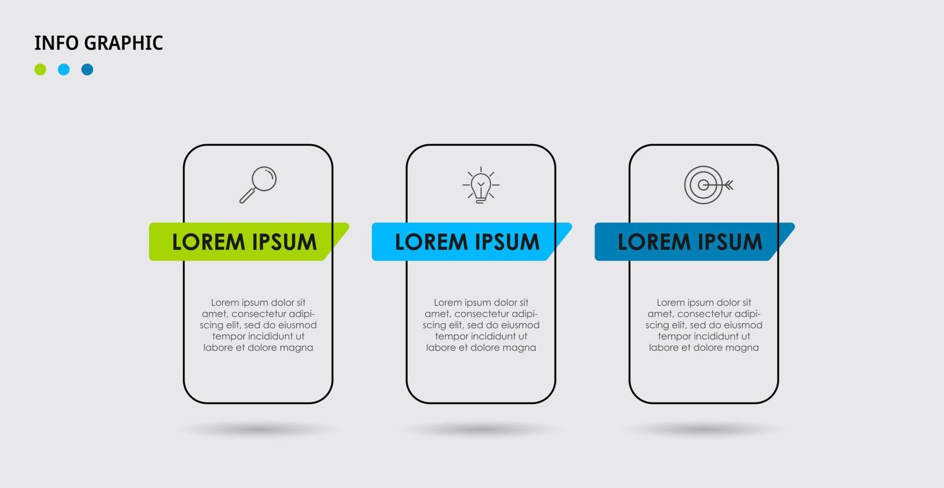 vecteur de modèle de conception infographique d'entreprise avec des icônes et 3 options ou étapes. peut être utilisé pour le diagramme de processus, les présentations, la mise en page du flux de travail, la bannière, l'organigramme, le graphique d'informations