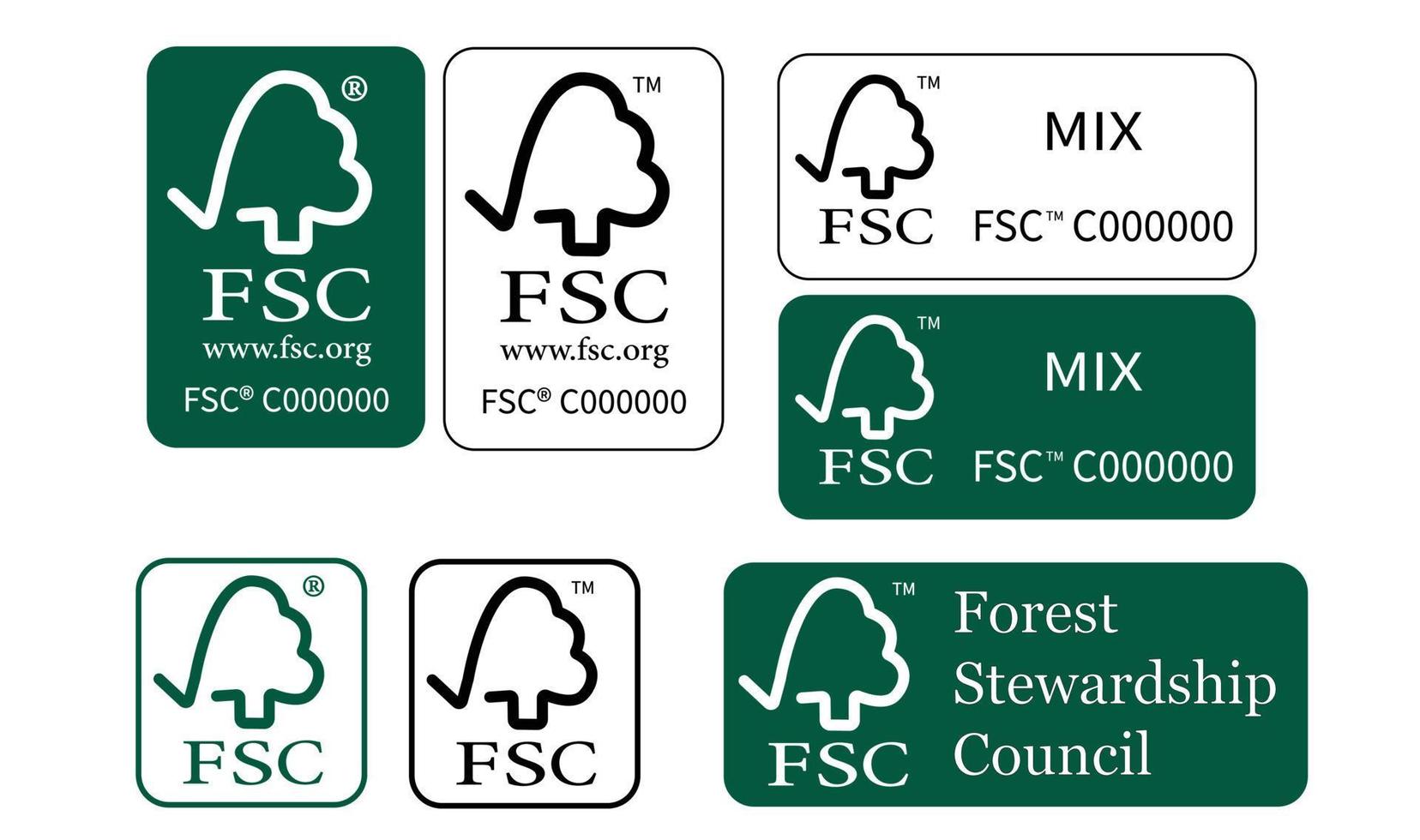 fsc forest stewardship Council logo recyclage eco stock illustration vectorielle variations isolées sur blanc vecteur