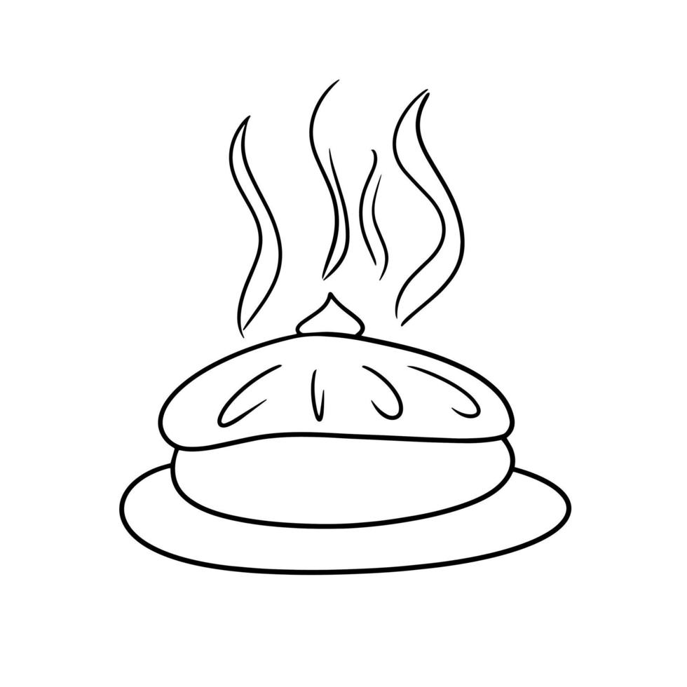 image monochrome, délicieuse tarte d'automne chaude avec garniture aux fruits, illustration vectorielle en style cartoon sur fond blanc vecteur