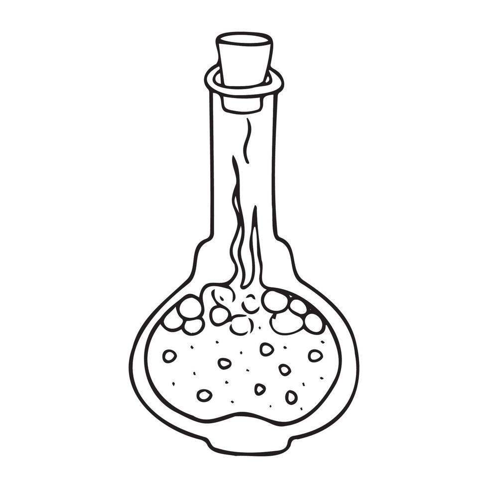 vecteur doodle bouteille de potion magique. bouteille en verre de sorcellerie. élixir d'alchimie dans un flacon en verre. illustration dessinée à la main de poison de sorcière