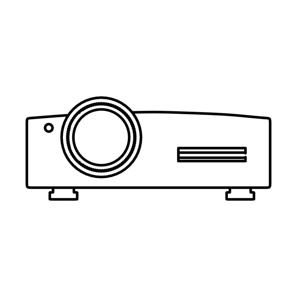 Projecteur vidéo cinéma vector illustration équipement contour de l'icône. signe de ligne noire de projecteur vidéo de film de film. présentation d'écran de médias de divertissement diapositive d'affaires de cinéma mince. outil de bureau