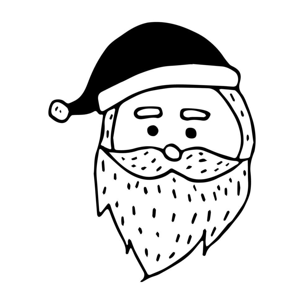 mignon vecteur doodle père noël. illustration vectorielle de noël noir et blanc. clipart dessiné à la main avec père givre. bonne année.