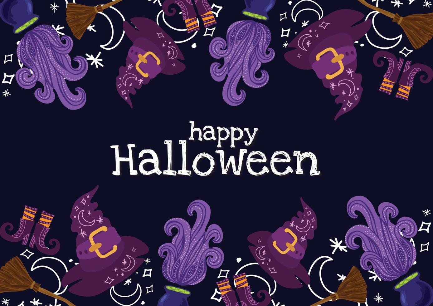 éléments mignons conception de bannière fantasmagorique pour halloween fond violet vecteur