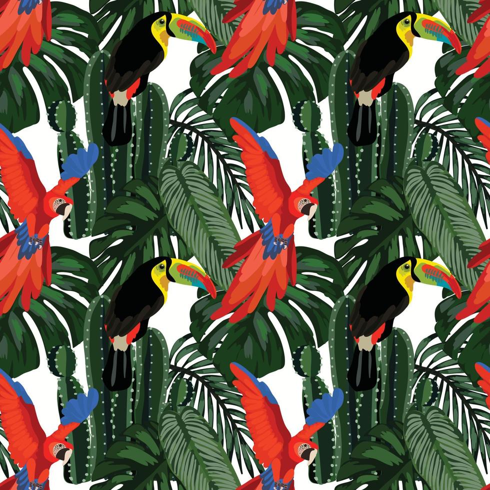 feuilles tropicales et conception sans couture de jungle d'oiseaux tropicaux vecteur