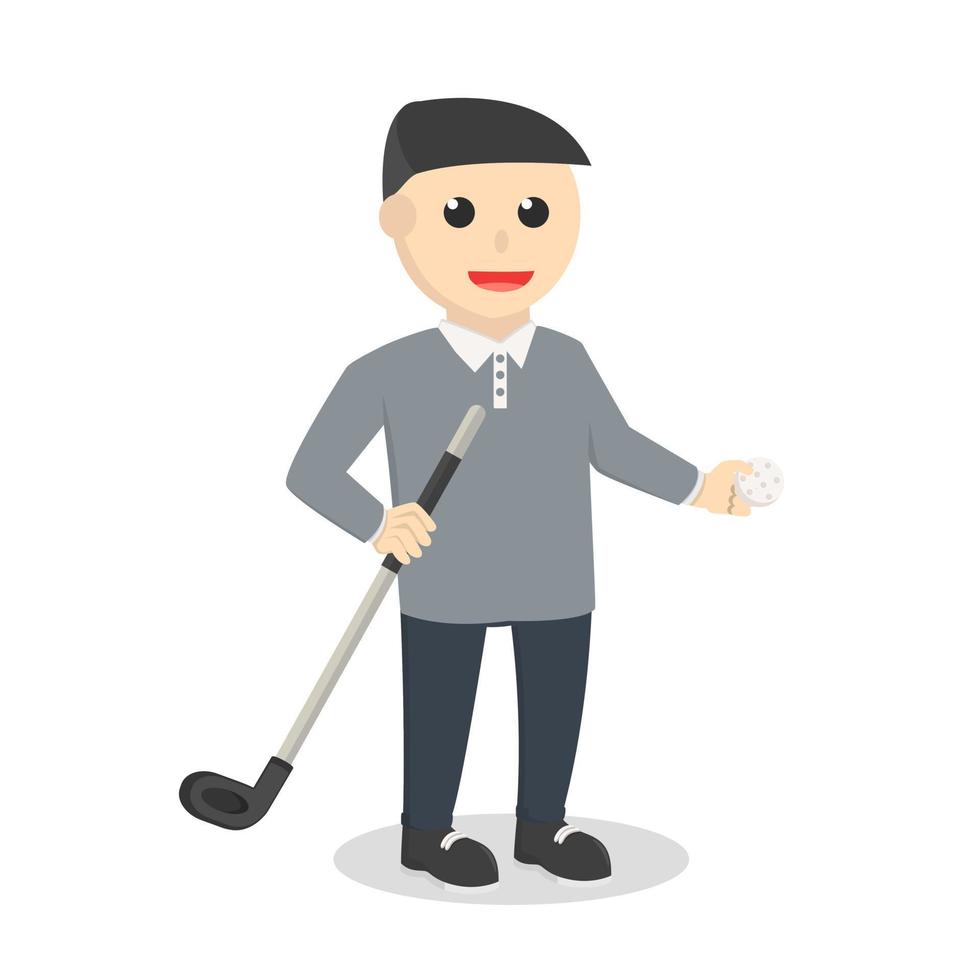 homme golfeur avec bâton de golf et personnage de conception de balle sur fond blanc vecteur
