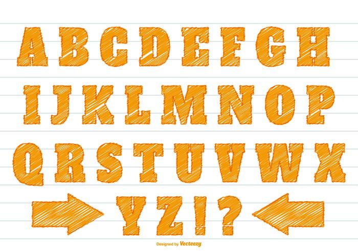Ensemble Alphabet Orange Scribble Style vecteur
